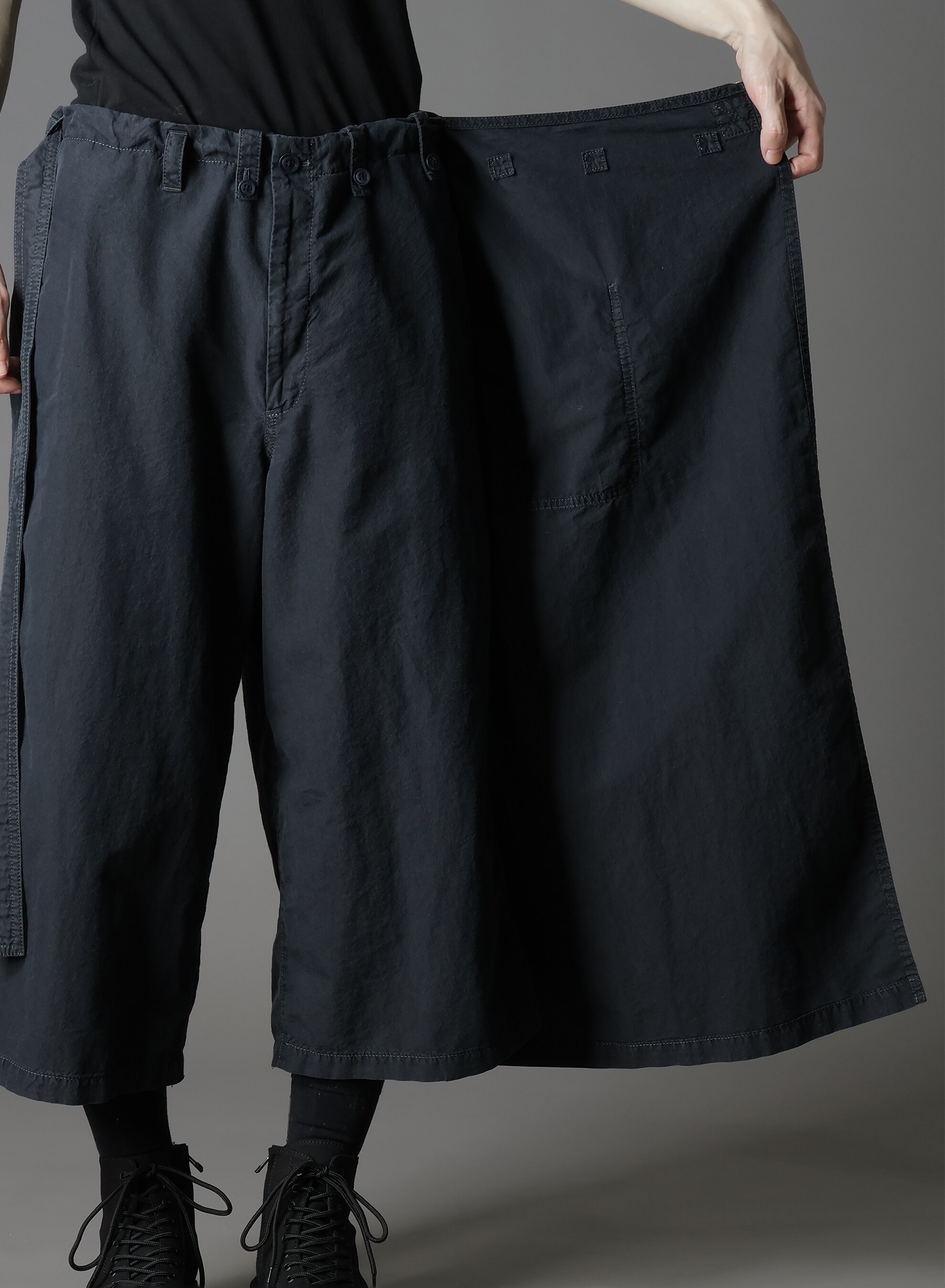 C/NY SULFUR DYEING STONE WASH BIO WRAP SKIRT PANTS(FREE SIZE Black