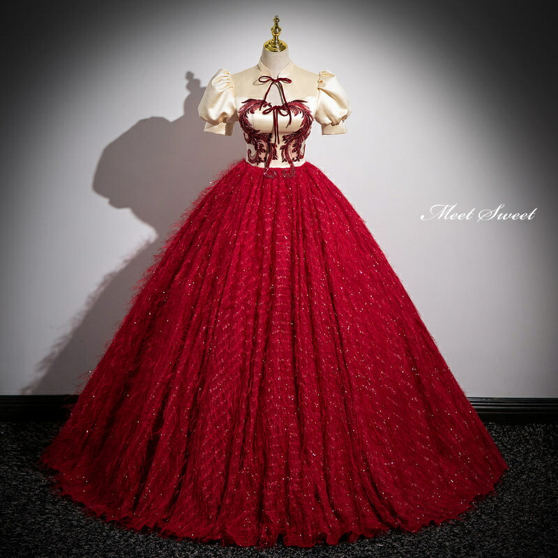 楽天市場】カラードレス プリンセスライン レッド フェザー風