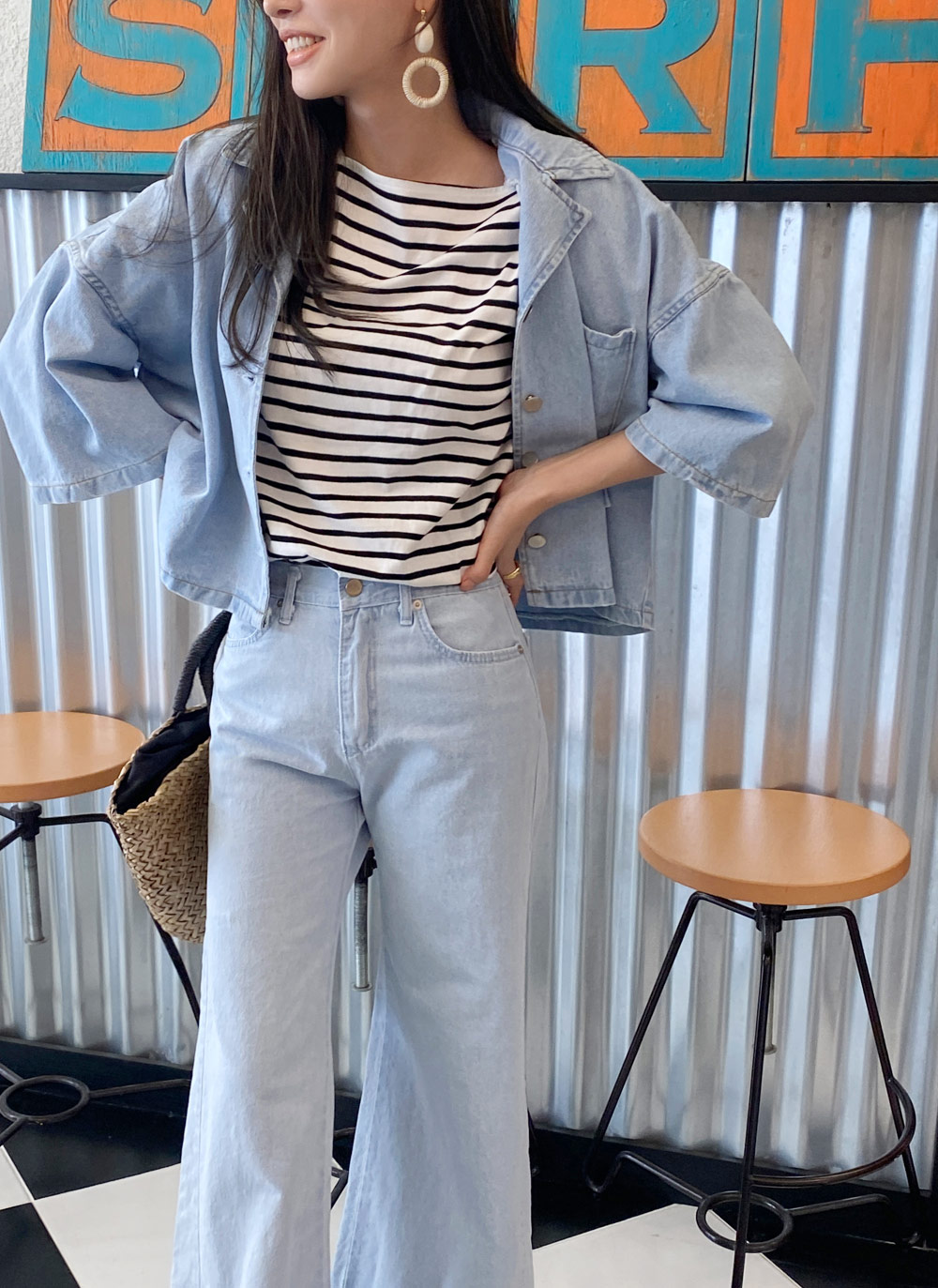 ライトブルーデニムジャケット&フレアパンツSET・全1色 | レディース