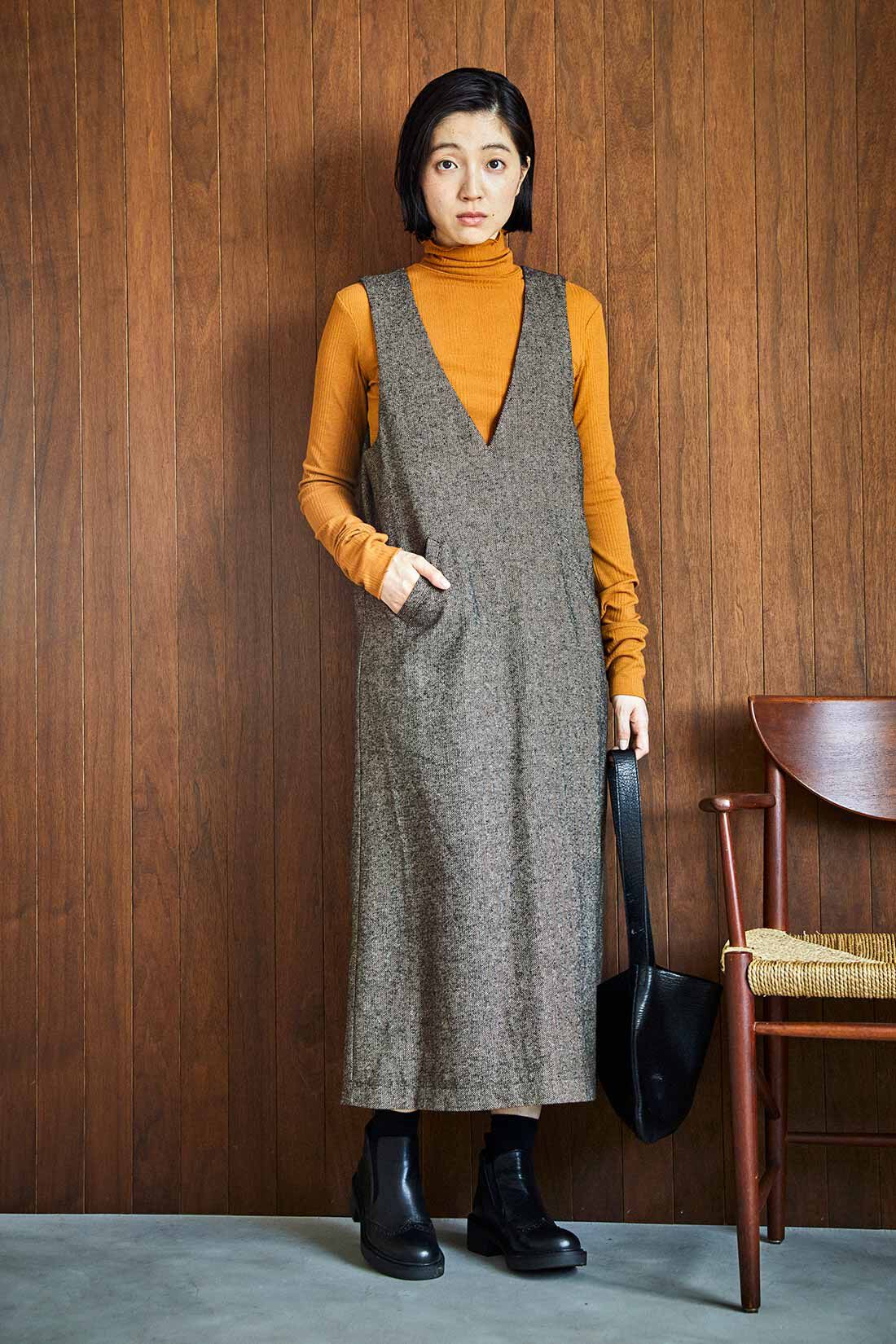 THREE FIFTY STANDARD Herringbone jumper skirt (charcoal brown