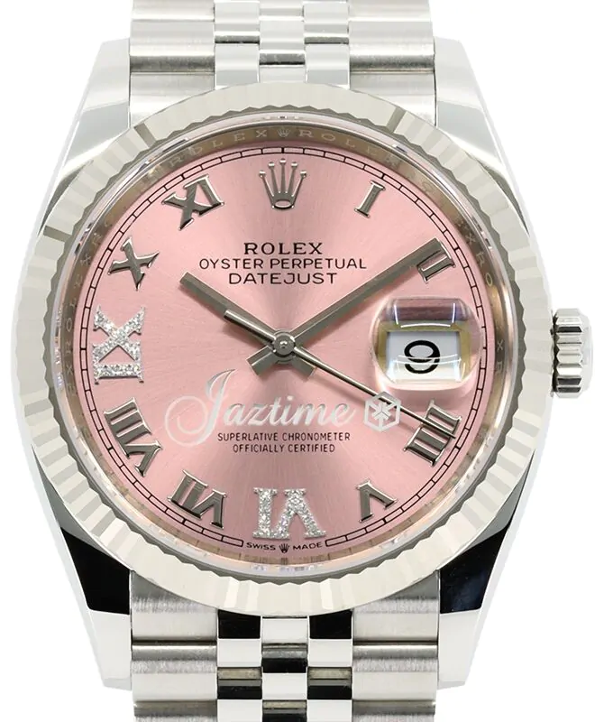 Rolex Datejust 36 White Gold/Steel Pink Roman & Diamond Dial