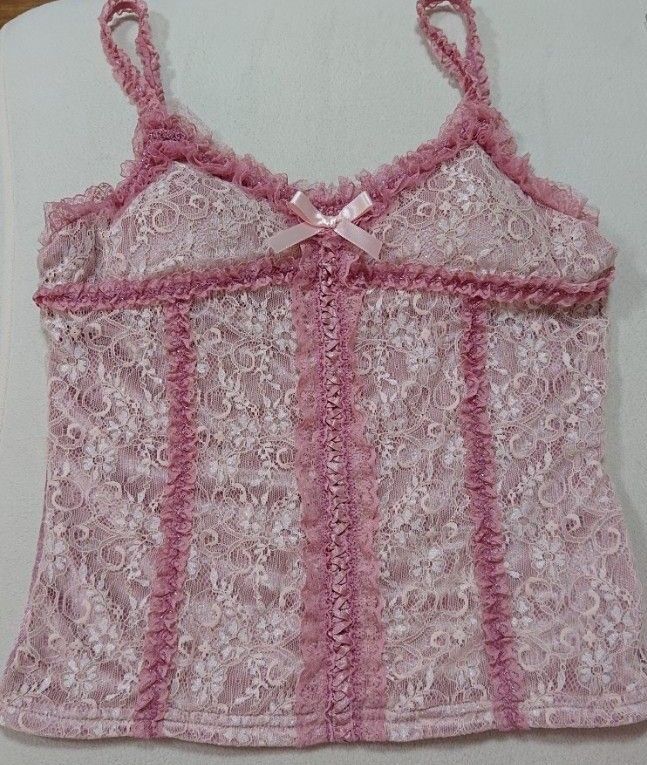 難あり 昔のLIZ LISA カップ付きキャミソール ピンク 前面レースと