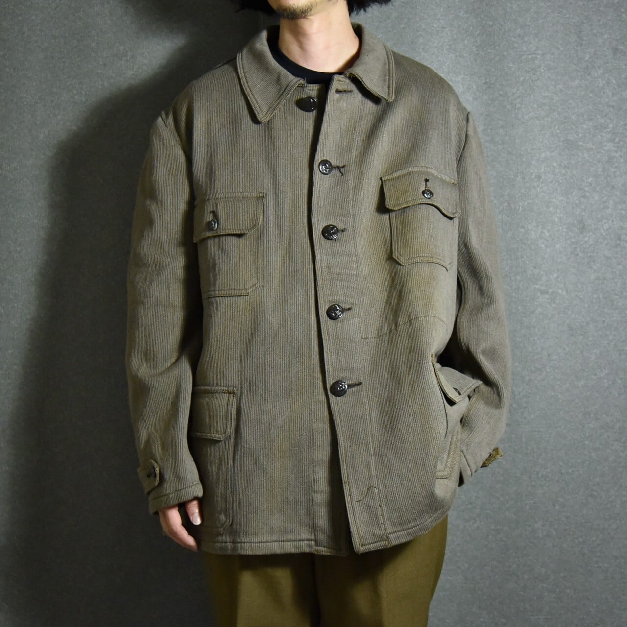 50-60s French Vintage Hunting Pique Jacket With Animal Buttons