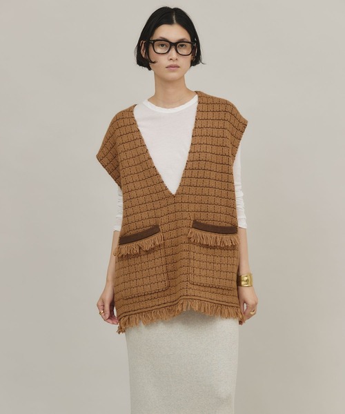 セール】Curensology(カレンソロジー)/ツイーディフリンジニットベスト