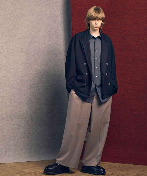 UNISEX》Wool Mix Continuous Tow-Tuck Wide Pants/ウールミックス