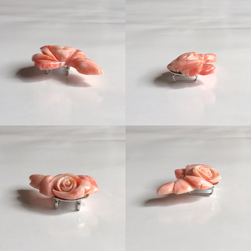 珊瑚帯留め1万円均一セール☆ばら彫刻『薔薇の扇』 帯留め HANAKA花香
