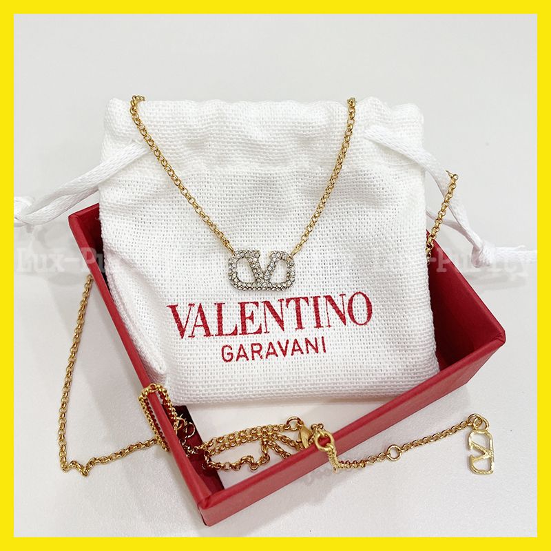関税送料込み- VALENTINO VLOGO クリスタル パール ネックレス