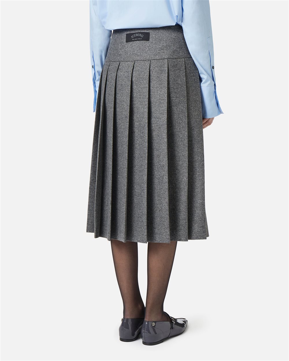 Pleated skirt with smooth front panel in wool bouclé | ICEBERG