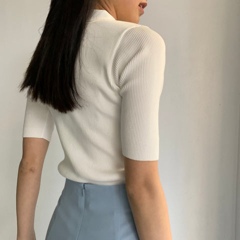 AURALEE】 GIZA HIGH GAUGE RIB KNIT POLO / HARD TWIST WOOL DOBBY