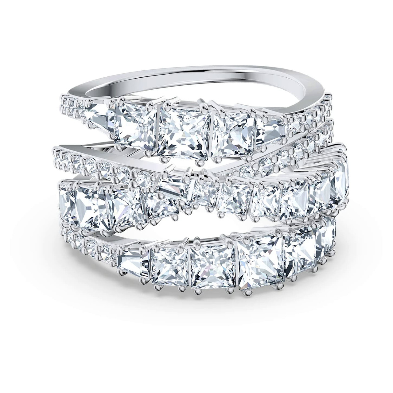 Swarovski Twist Wrap Ring, Cubic Zirconia, White, Rhodium Plated