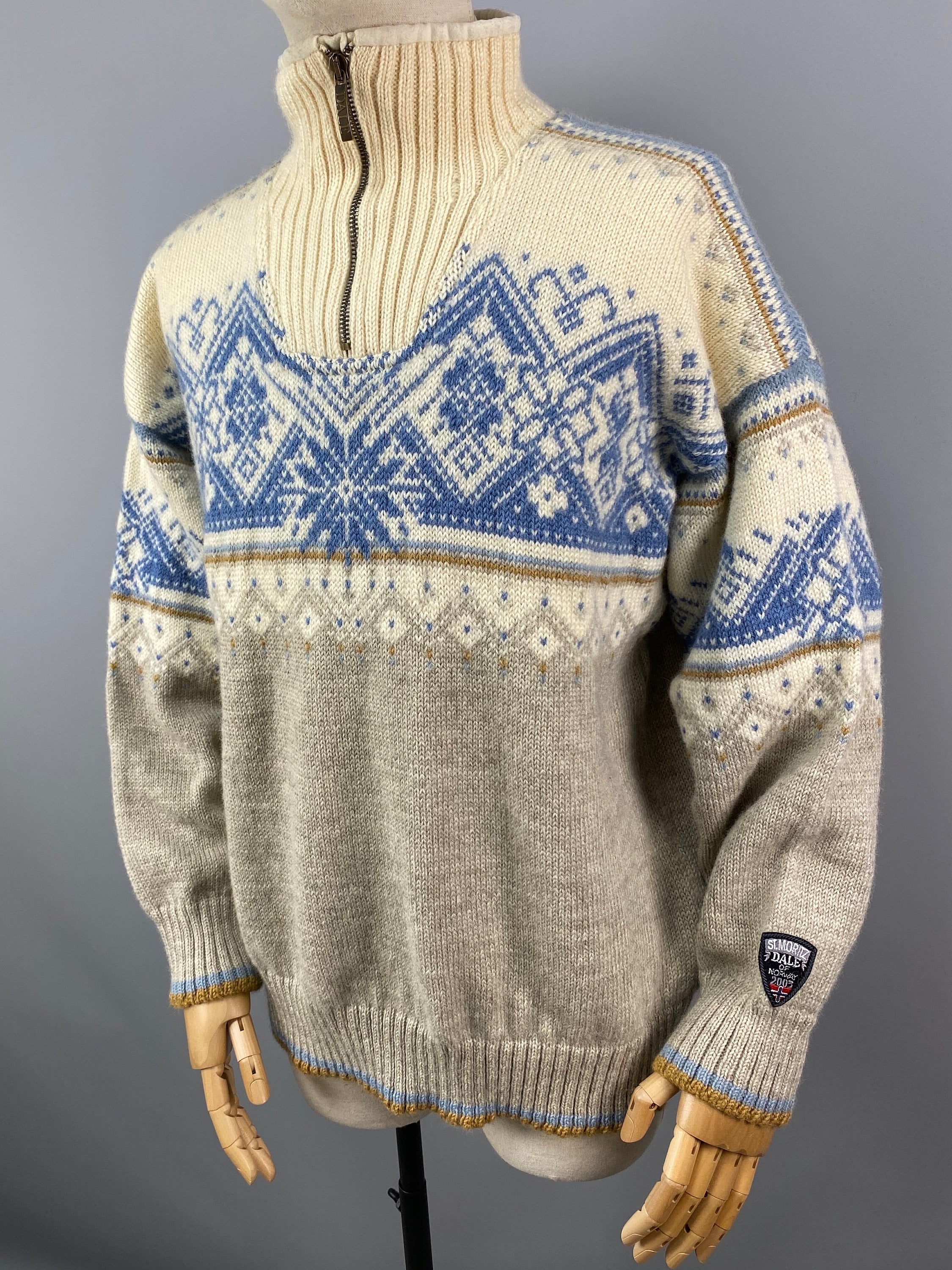 Dale of NORWAY St. Moritz 2003 Gray Wool Fair Isle 1/4 Zip Knit