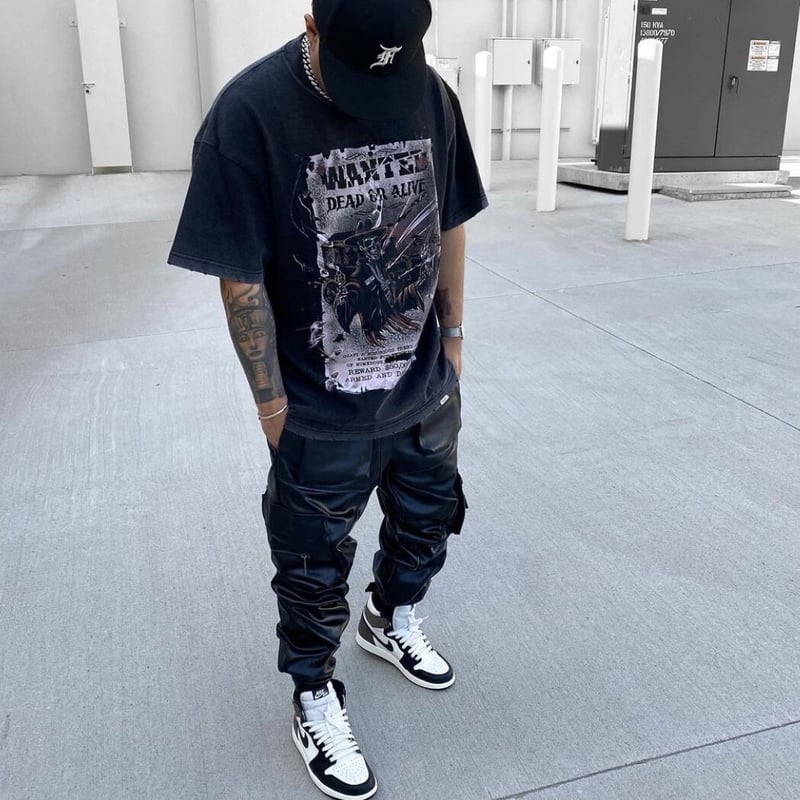 GUAPI/ Obsidian BLACK Leather Cargo pants | BI