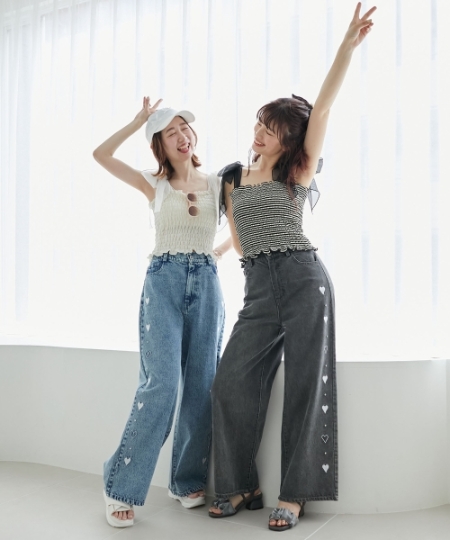 リボンビジューデニムパンツ/MAJESTIC LEGON(マジェスティックレゴン