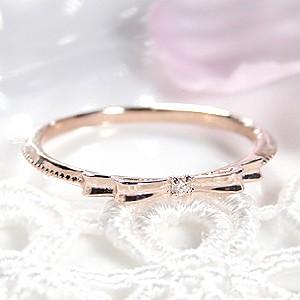 ピンキーリング ダイヤモンド 10金 指輪 ピンクゴールド リボン 重ね