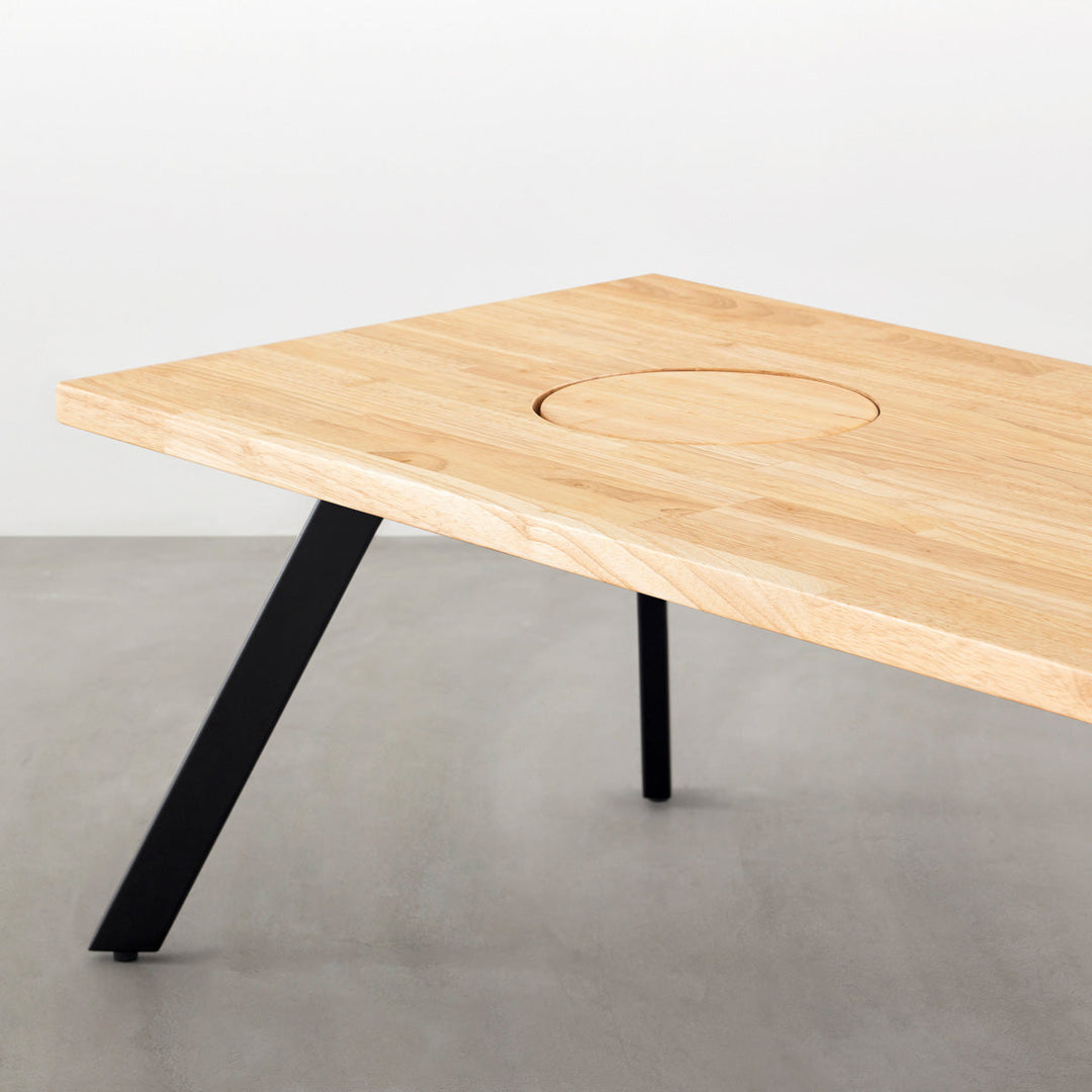 THE LOW TABLE / ラバーウッド ナチュラル × Black Steel ネコ穴付き