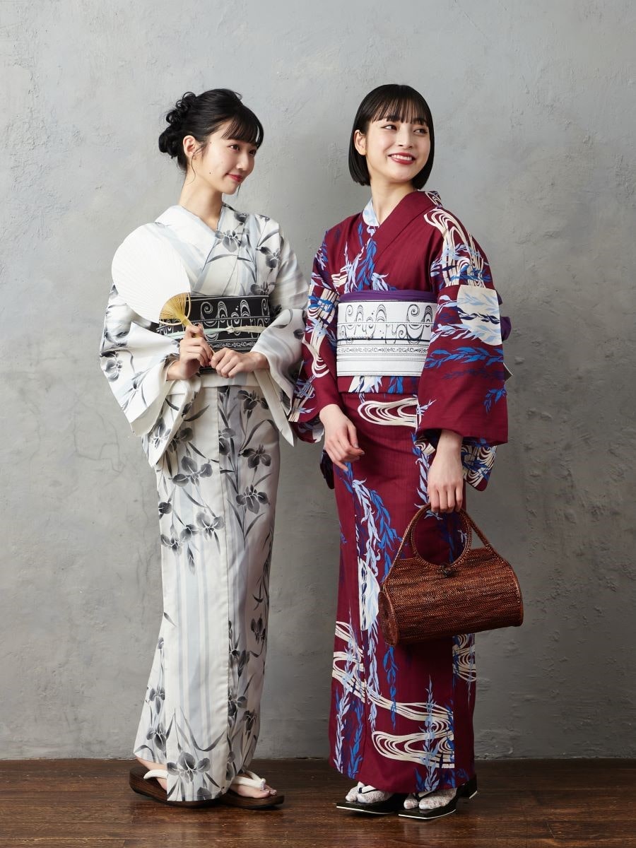 浴衣単品「 NaturalFurifu あやめストライプ 」(FREE オフホワイト