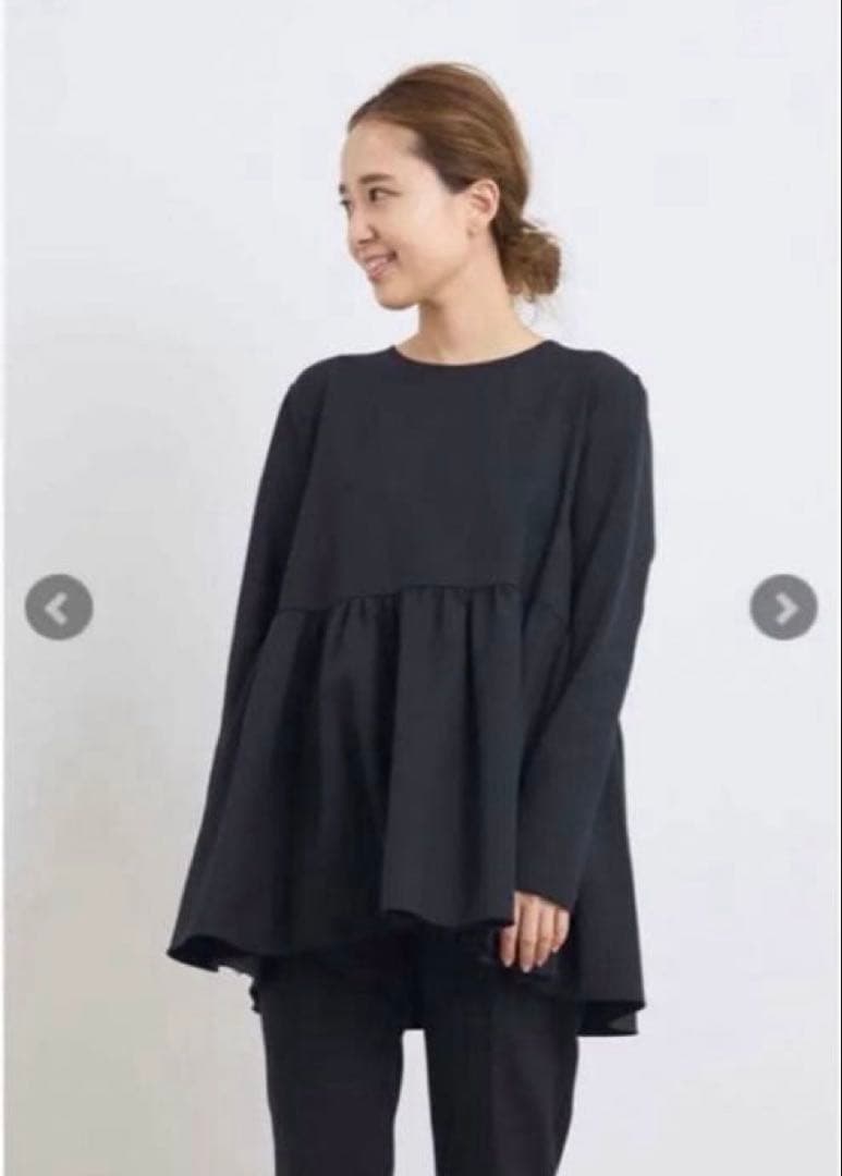 yori ソフト裏起毛フリルブラウス38 ネイビー フリルカラーブラウス