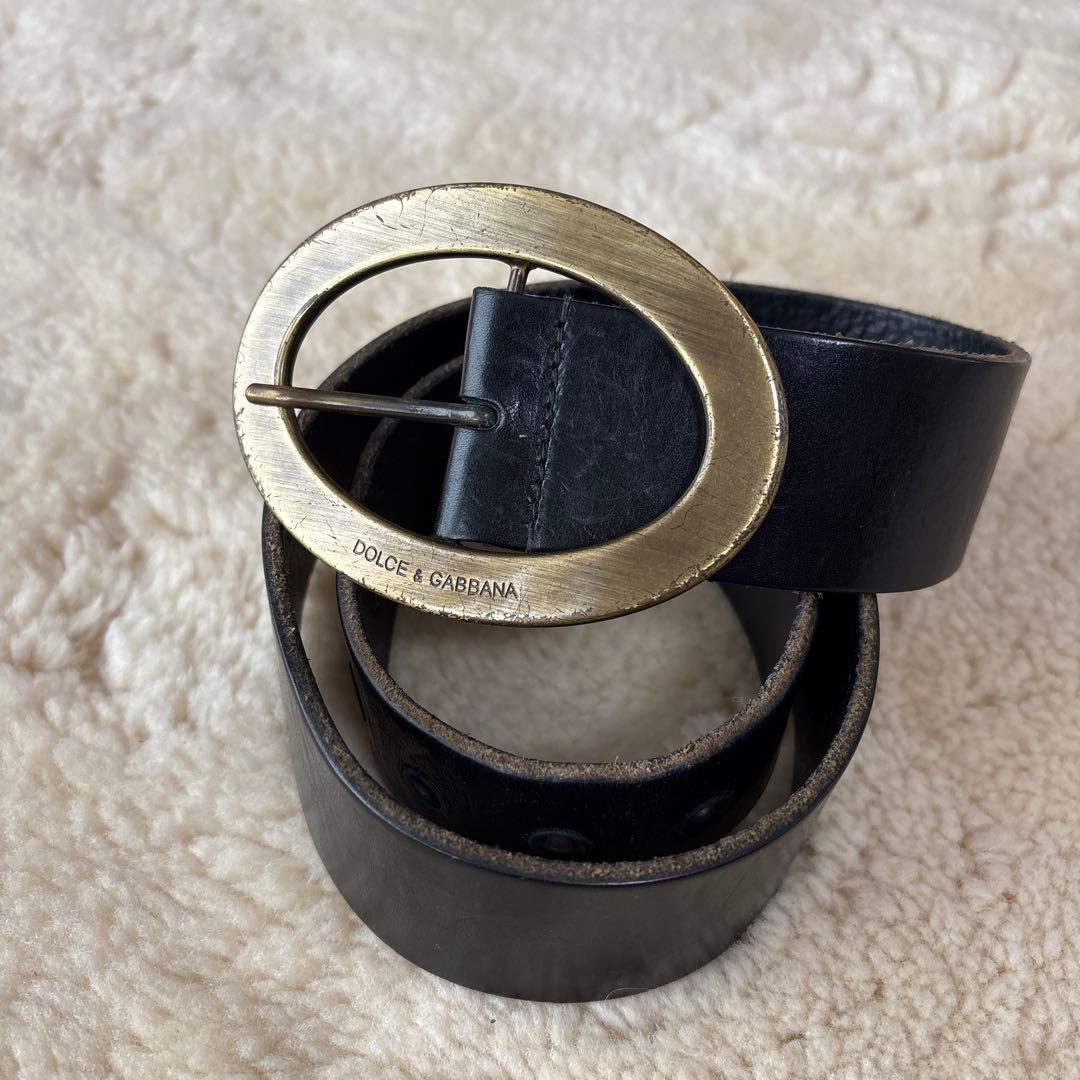 DOLCE & GABBANA レザーベルト 希少 DOLCE&GABBANA ドルガバ DGバックル カーフレザー ベルト (Dolce