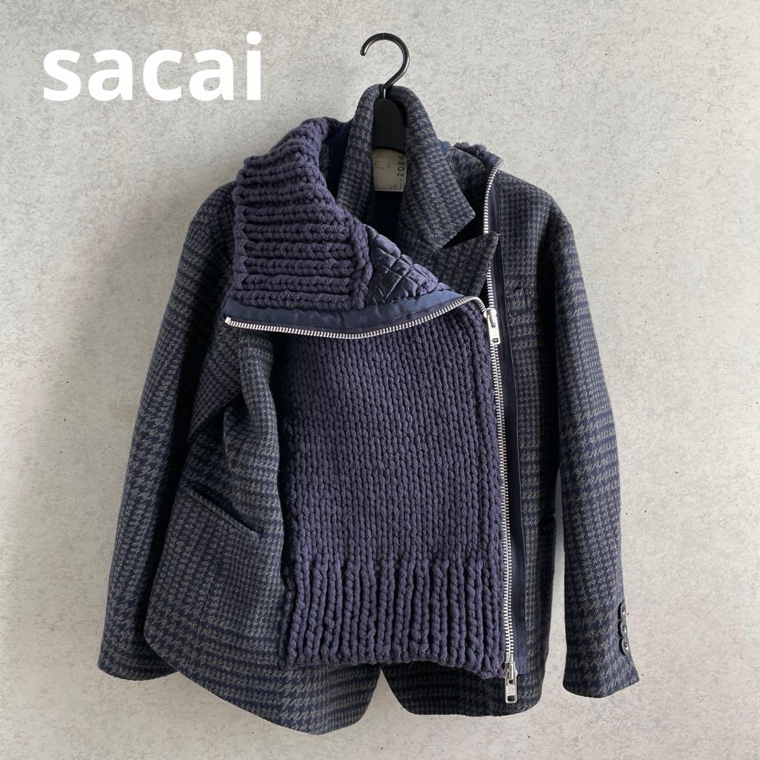 sacai サカイ ウールメルトン ニットドッキング ライダースジャケット sacai(サカイ) 25AWウールメルトン X ウールニットジャケット25-08206