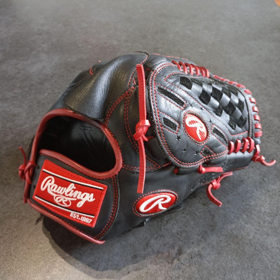 Rawlings 軟式グローブ 黒/赤 大人用　ピッチャー用 野球 ローリングス 軟式グローブ Rawlings 軟式 グローブ 軟式野球
