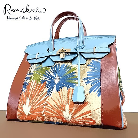 SOLD OUT◇30サイズ#1◇着物帯と本革のリメイクバッグ◇remake.829